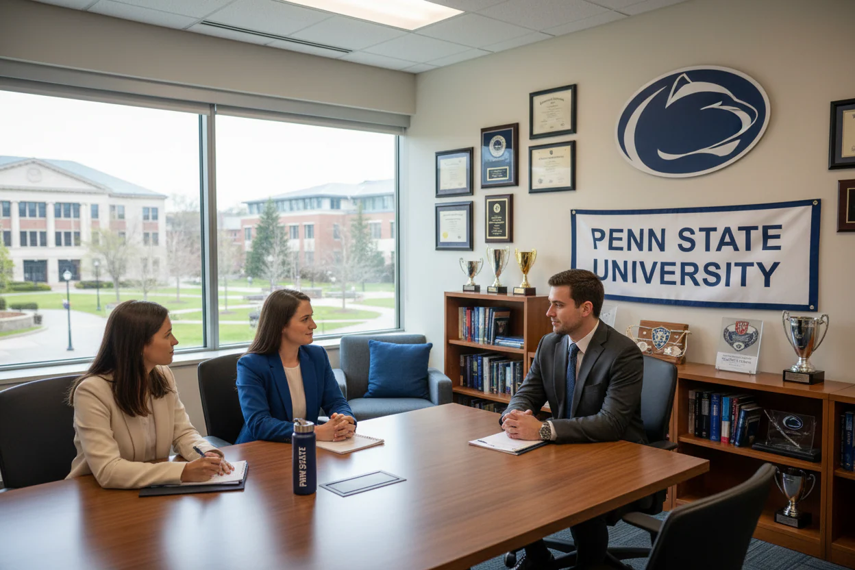 People sitting at a table at penn state university