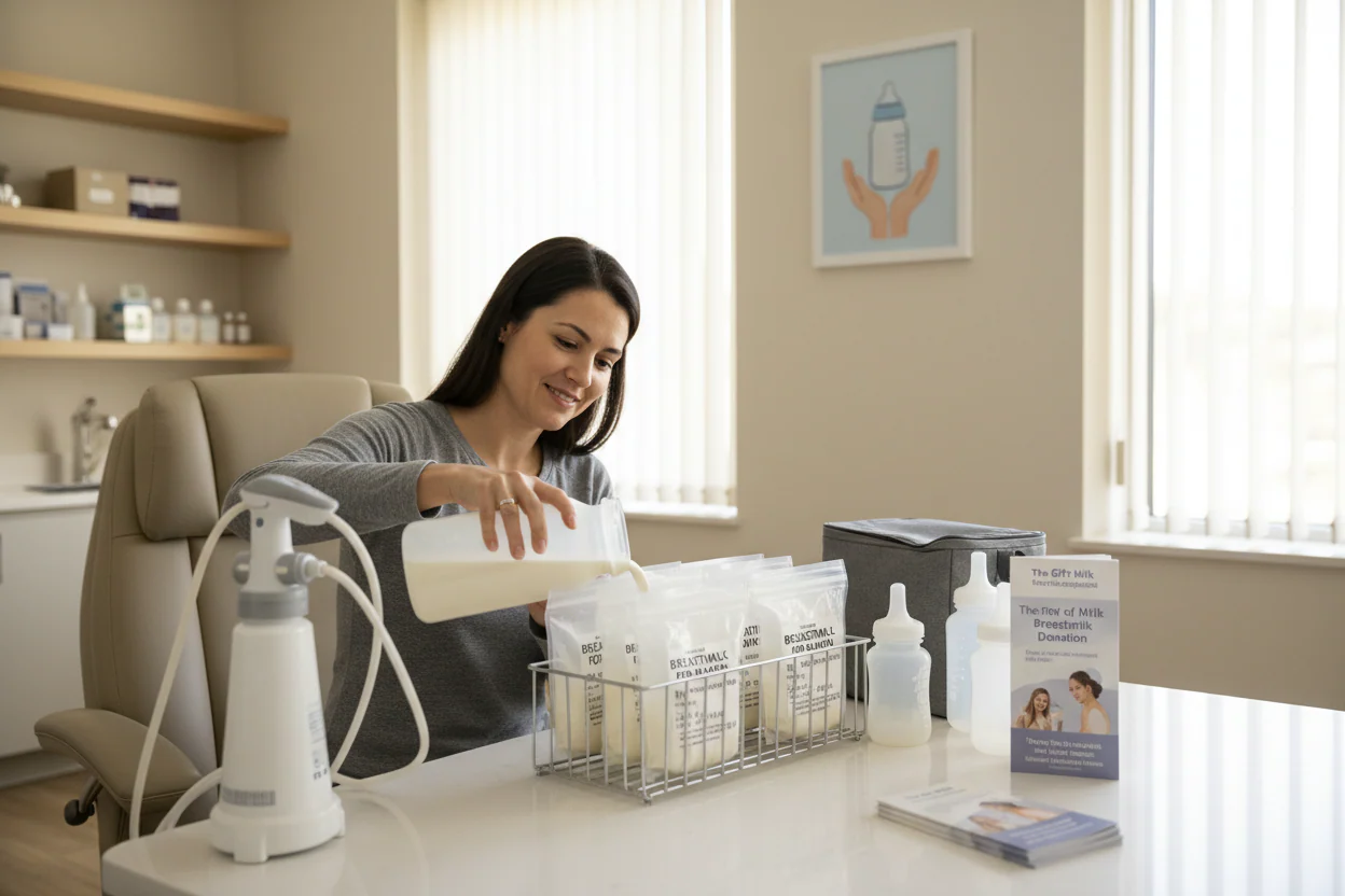 Mom packing breast milk into storage bags.