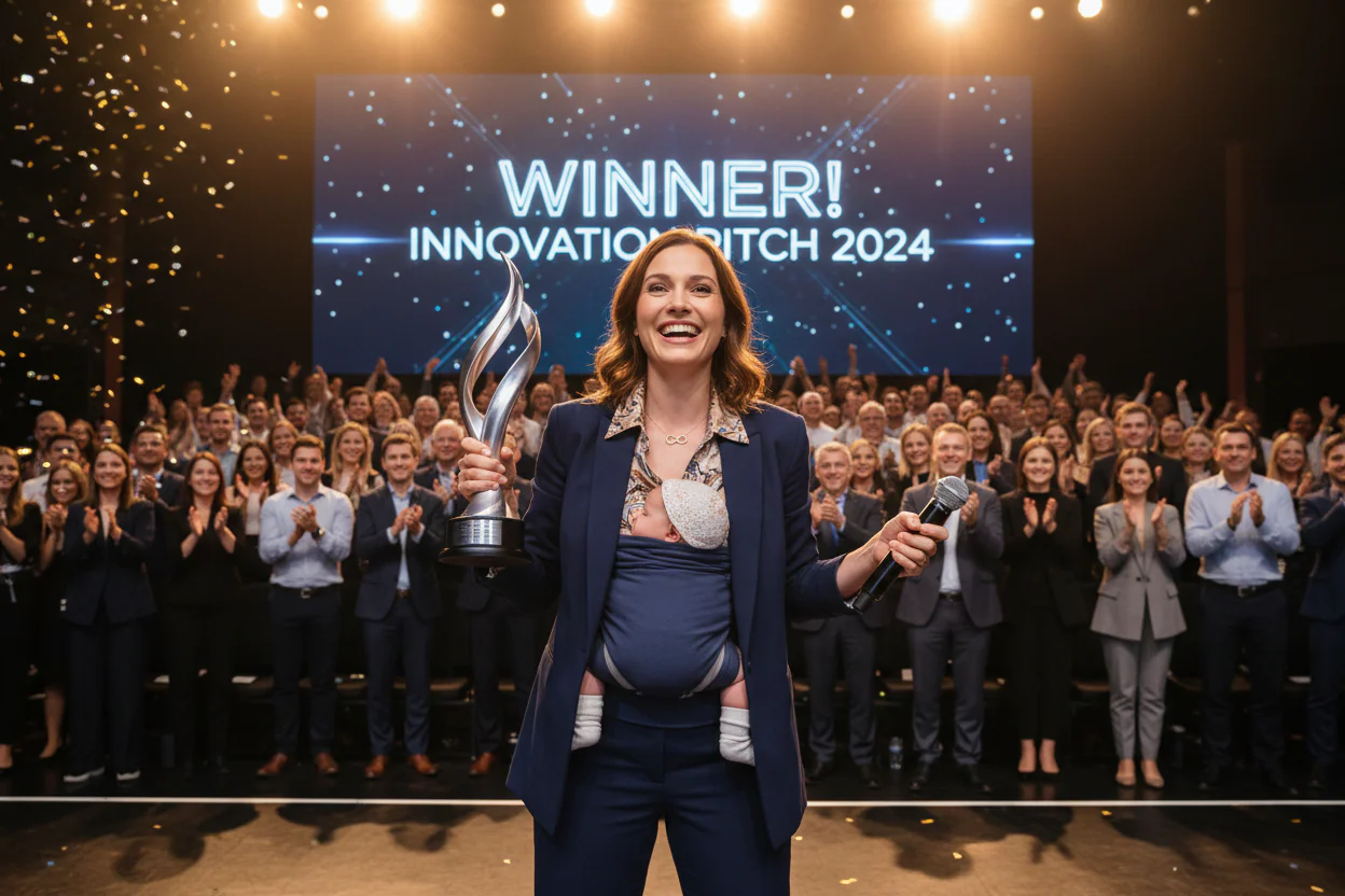 Mom with baby wins pitch competition with audience cheering