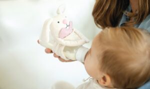 Bunny bottle-lovey with pink heart pad