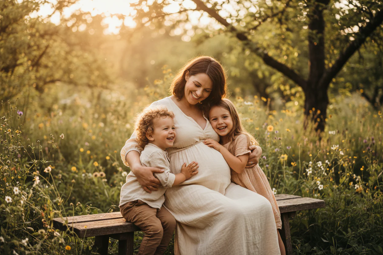 pregnant mom with two young kids